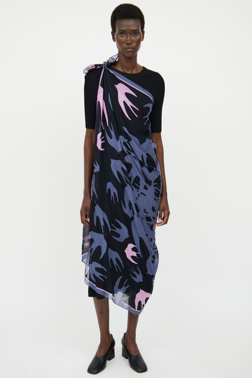 Alexander McQueen Blue Purple 
Black Printed Scarf