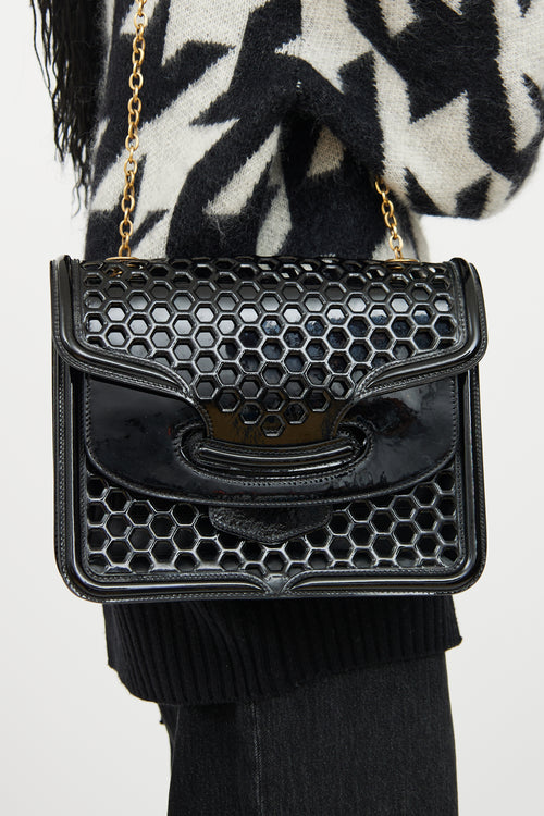 Alexander McQueen Black Patent Leather Honeycomb Heroine Bag