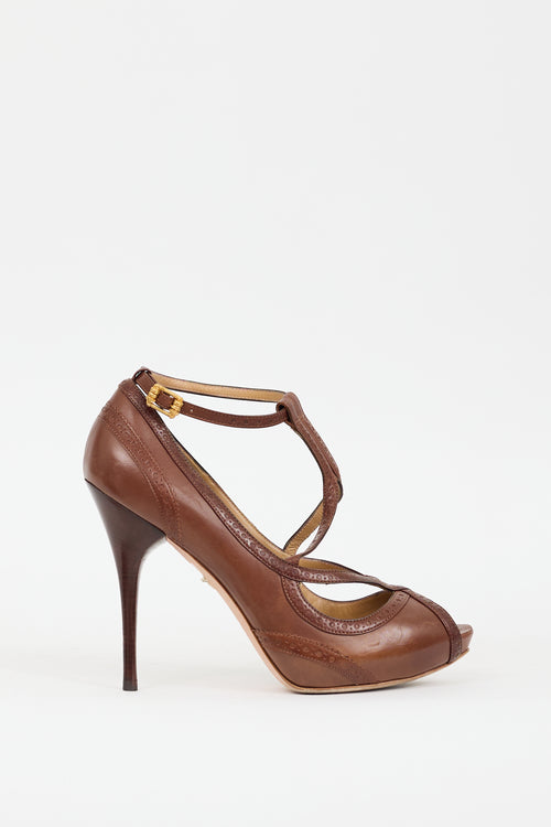 Alexander McQueen Brown Leather Trimmed Strap Heel