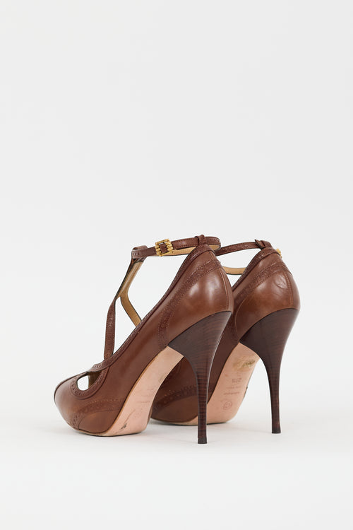 Alexander McQueen Brown Leather Trimmed Strap Heel