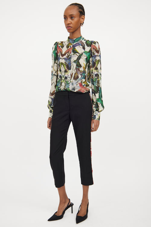 Black 
Multicolour Wool Patterned Cropped Trouser