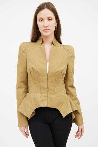 Khaki Flare Ruffle Long Sleeve Top