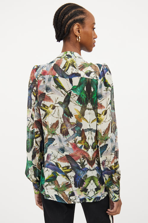 Cream 
Multicolour Silk Patterned Shirt