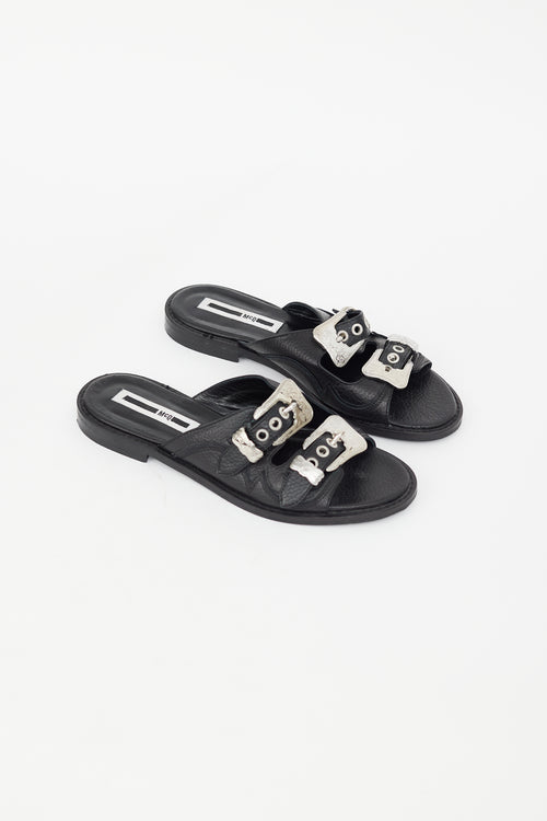 Alexander McQueen McQ Black 
Silver Buckle Sandal