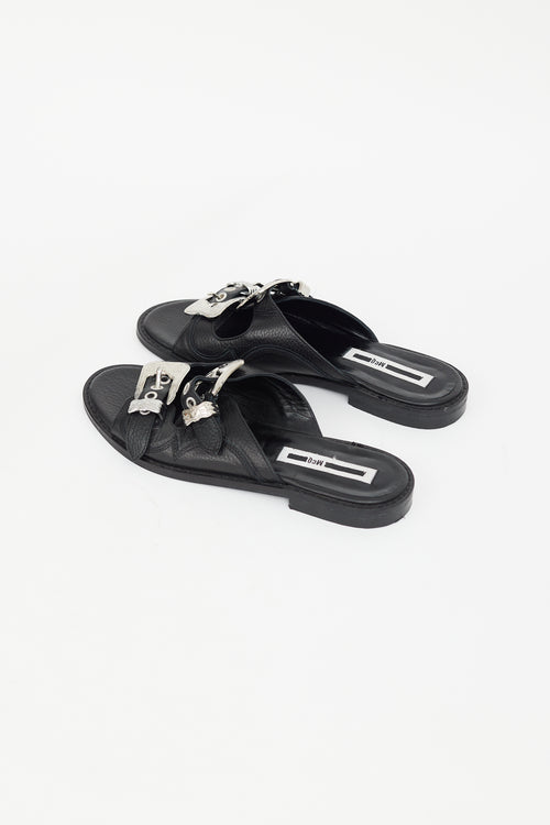 Alexander McQueen McQ Black 
Silver Buckle Sandal