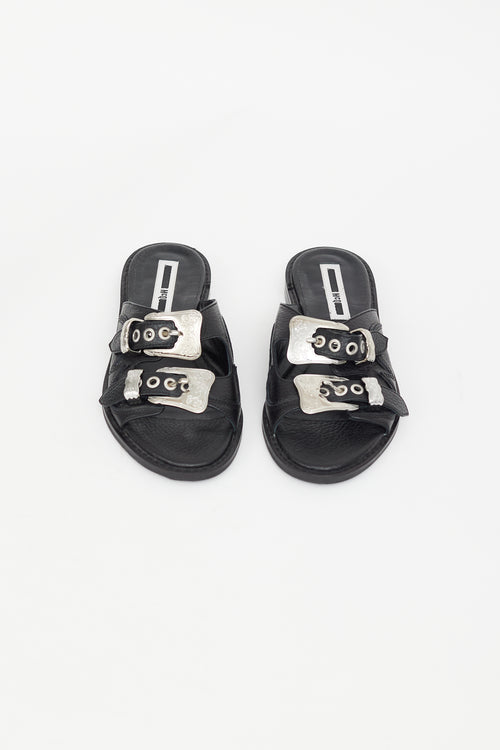 Alexander McQueen McQ Black 
Silver Buckle Sandal