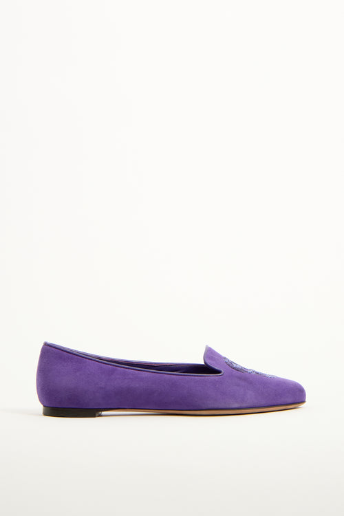 Alexander McQueen Purple Suede 
Sequin Skull Loafer