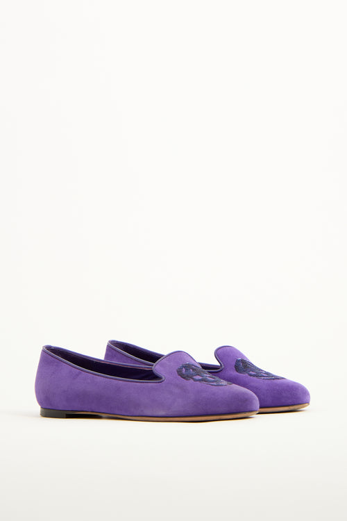 Alexander McQueen Purple Suede 
Sequin Skull Loafer