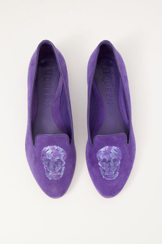 Alexander McQueen Purple Suede 
Sequin Skull Loafer