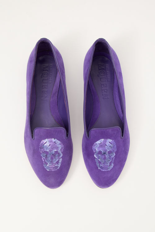 Alexander McQueen Purple Suede 
Sequin Skull Loafer