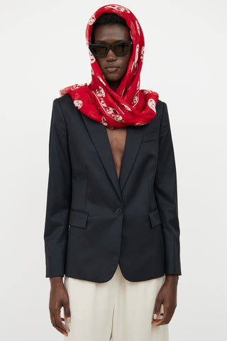 Alexander McQueen Red Silk Skull Scarf