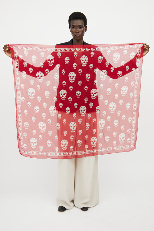 Alexander McQueen Red Silk Skull Scarf