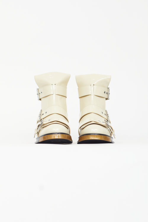 Alexander McQueen Spring 2018 Cream Patent 
Pearl Combat Boot