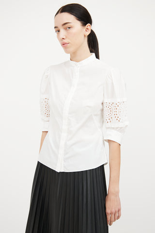 Alexander McQueen White Cotton Eyelet Blouse