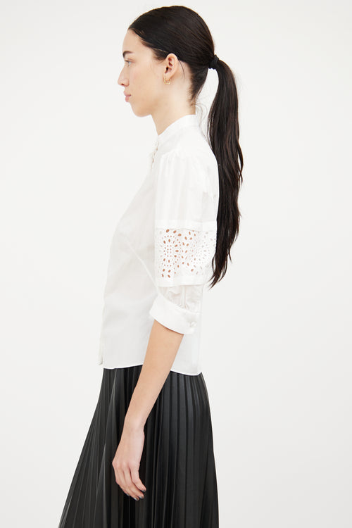 Alexander McQueen White Cotton Eyelet Blouse