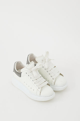 Alexander McQueen White 
Silver Metallic Leather Oversized Sneaker