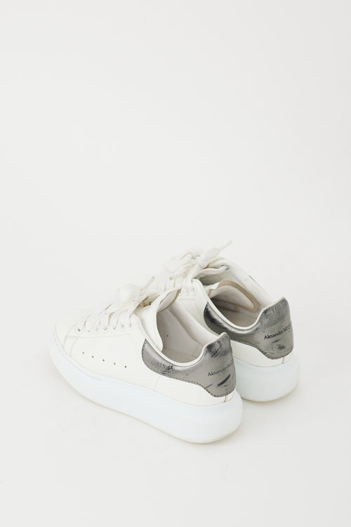 Alexander McQueen White 
Silver Metallic Leather Oversized Sneaker