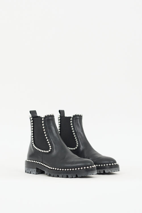 Alexander Wang Black 
Silver Leather Studded Spencer  Boot