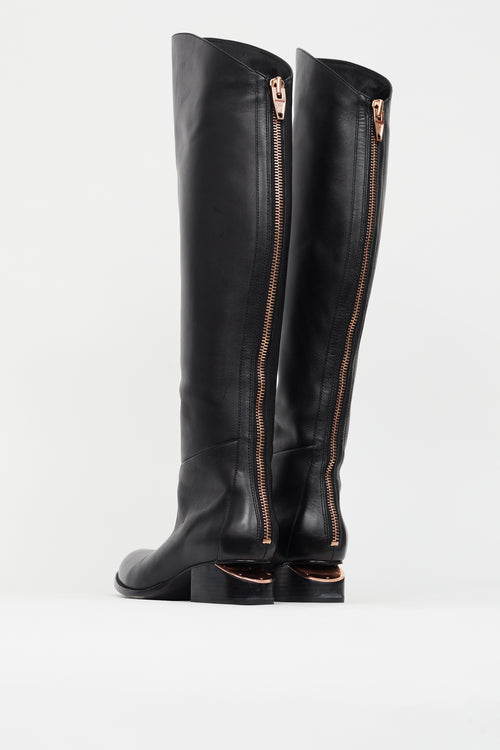 Black Leather Rose Gold Riding Boot Alexander Wang