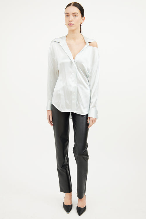 T by Alexander Wang Light Blue Silk Slash Shirt