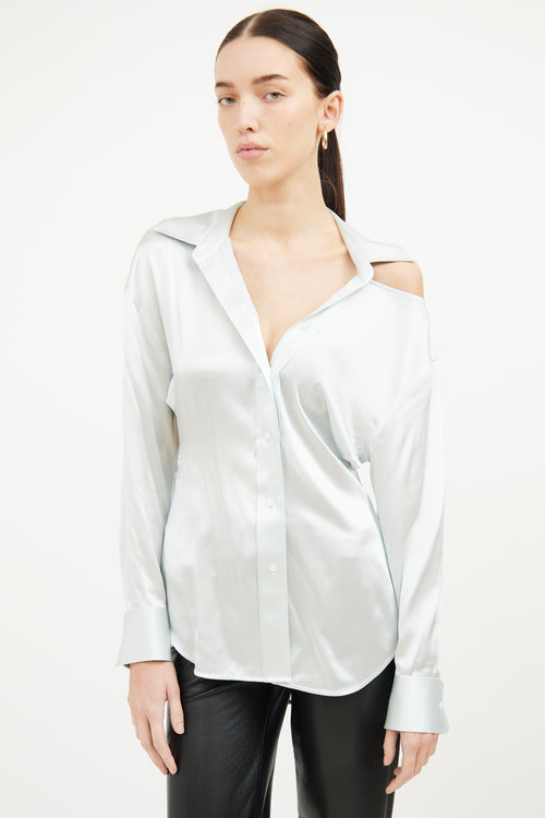 T by Alexander Wang Light Blue Silk Slash Shirt