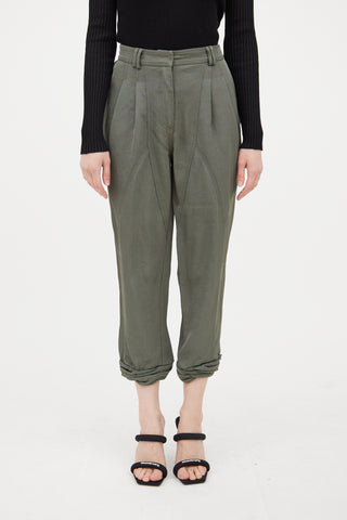 Alexander Wang Green Cropped Pleated Trouser