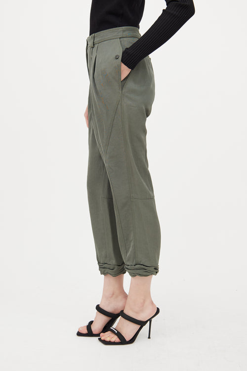 Alexander Wang Green Cropped Pleated Trouser