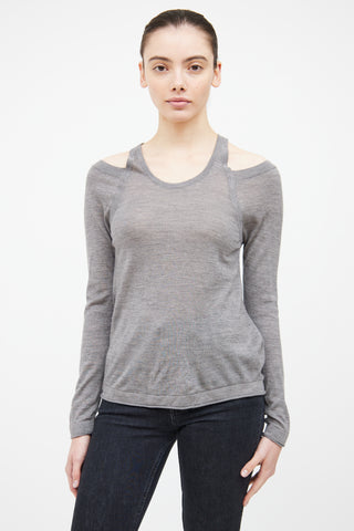 T by Alexander Wang Grey Knit Cold Shoulder Top