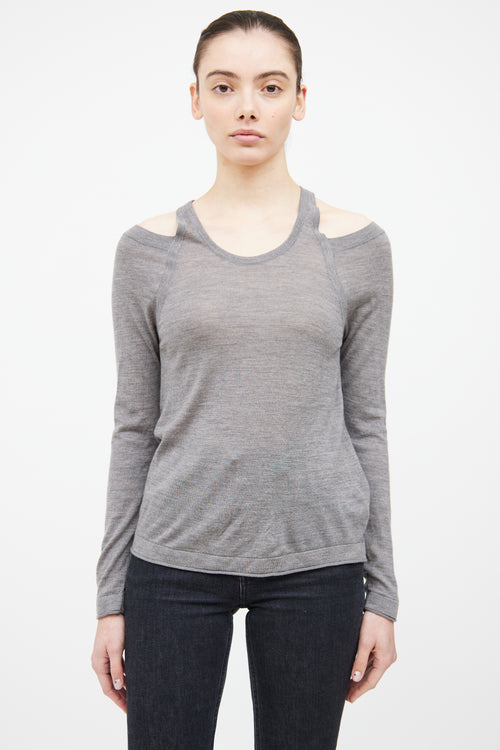 T by Alexander Wang Grey Knit Cold Shoulder Top