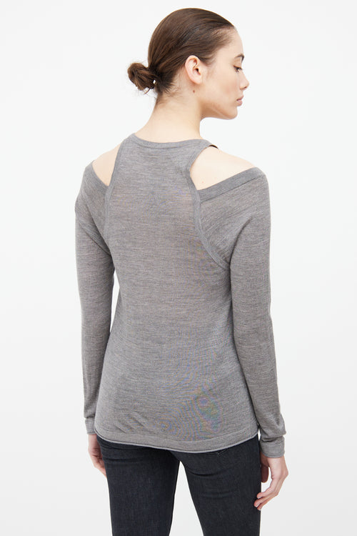 T by Alexander Wang Grey Knit Cold Shoulder Top