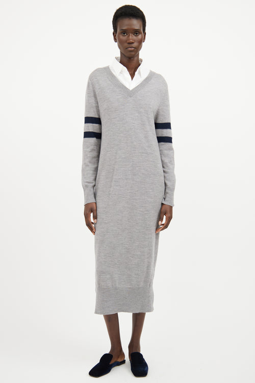 T by Alexander Wang Grey 
Navy V Neck Long Sleeve Dress