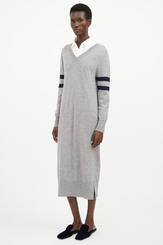 T by Alexander Wang Grey 
Navy V Neck Long Sleeve Dress