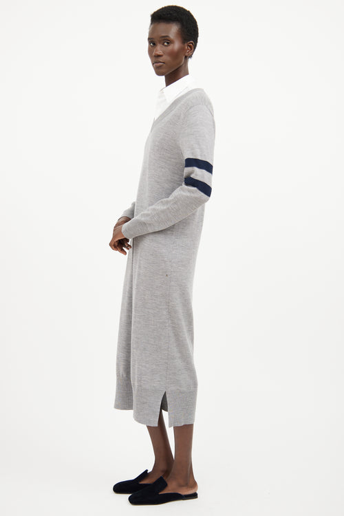 T by Alexander Wang Grey 
Navy V Neck Long Sleeve Dress