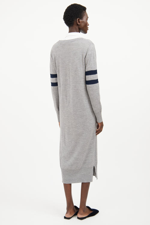 T by Alexander Wang Grey 
Navy V Neck Long Sleeve Dress