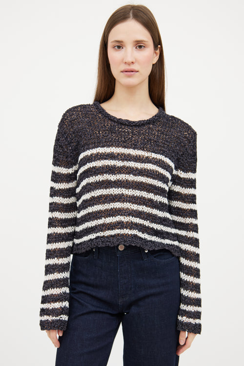 T by Alexander Wang Navy 
White Woven Striped Sweater