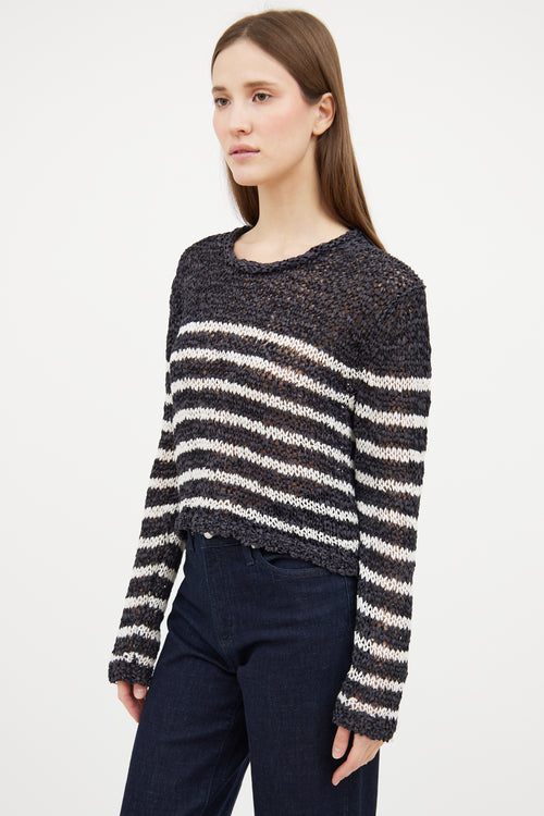 T by Alexander Wang Navy 
White Woven Striped Sweater