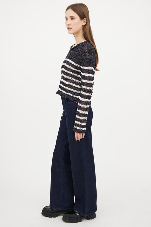 T by Alexander Wang Navy 
White Woven Striped Sweater