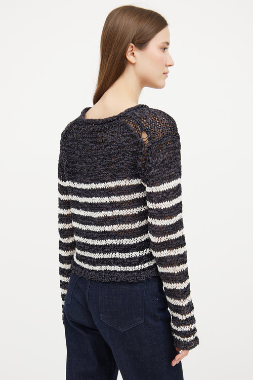 T by Alexander Wang Navy 
White Woven Striped Sweater