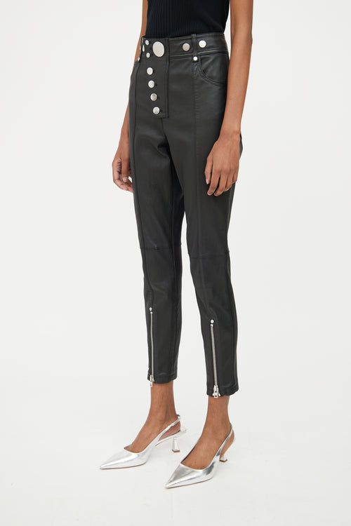 Alexander Wang Black Leather Studded Slim Trouser