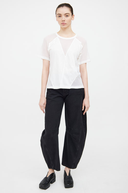 T by Alexander Wang White Cotton Mesh Panel Top