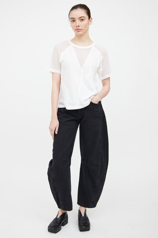 T by Alexander Wang White Cotton Mesh Panel Top