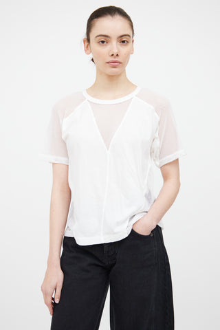 T by Alexander Wang White Cotton Mesh Panel Top