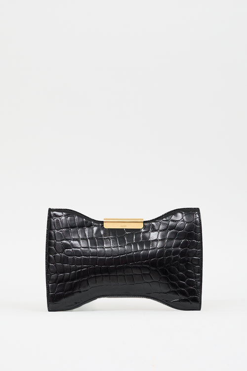 Alexander McQueen Black Embossed Leather Squeeze Clutch