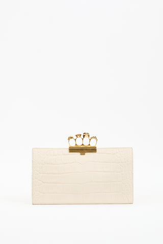 Alexander McQueen Cream Leather Four Ring Skull Clutch