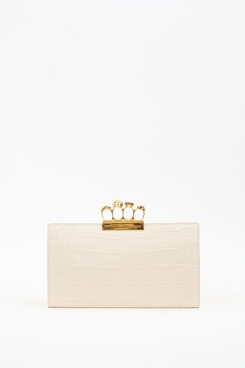 Alexander McQueen Cream Leather Four Ring Skull Clutch