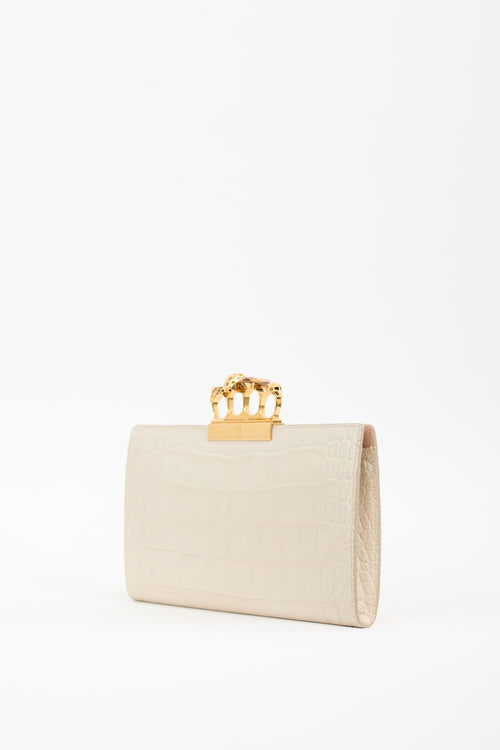 Alexander McQueen Cream Leather Four Ring Skull Clutch