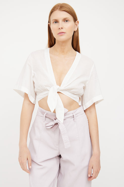 White Cotton Cropped Tie Top Alexandra Miro