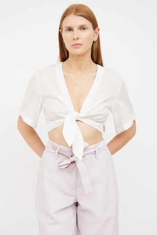 White Cotton Cropped Tie Top Alexandra Miro