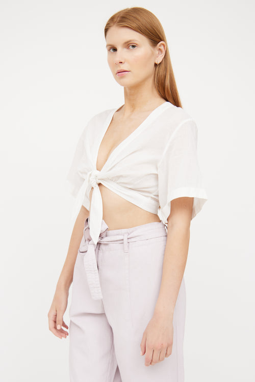 White Cotton Cropped Tie Top Alexandra Miro