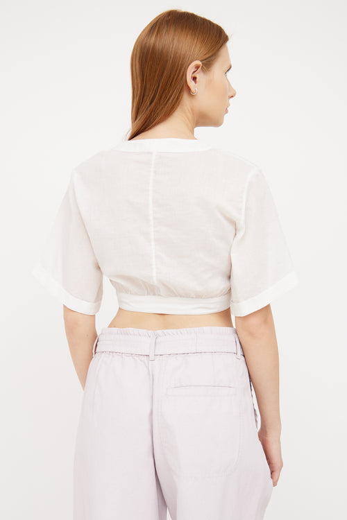 White Cotton Cropped Tie Top Alexandra Miro